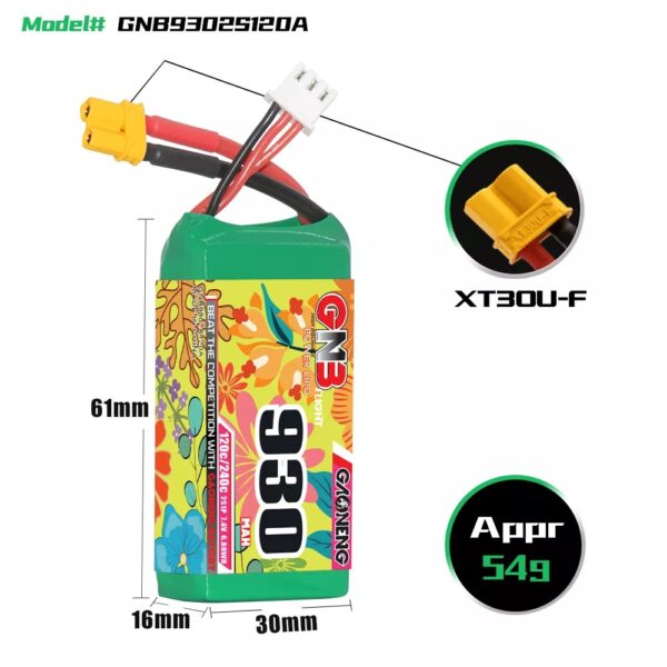 GNB Battery 7.4V 120C 930mAh 2S - Image 5
